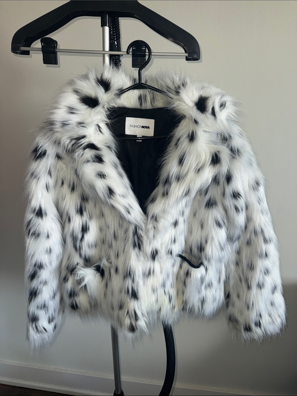 Fashion Nova Black & White Faux Fur Teddy Jacket